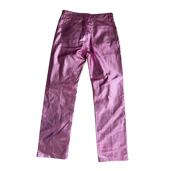 PRETTY LITTLE THING PTL Pink Metallic Straight Leg Pants Jeans Size US 6 - Picture 6 of 9